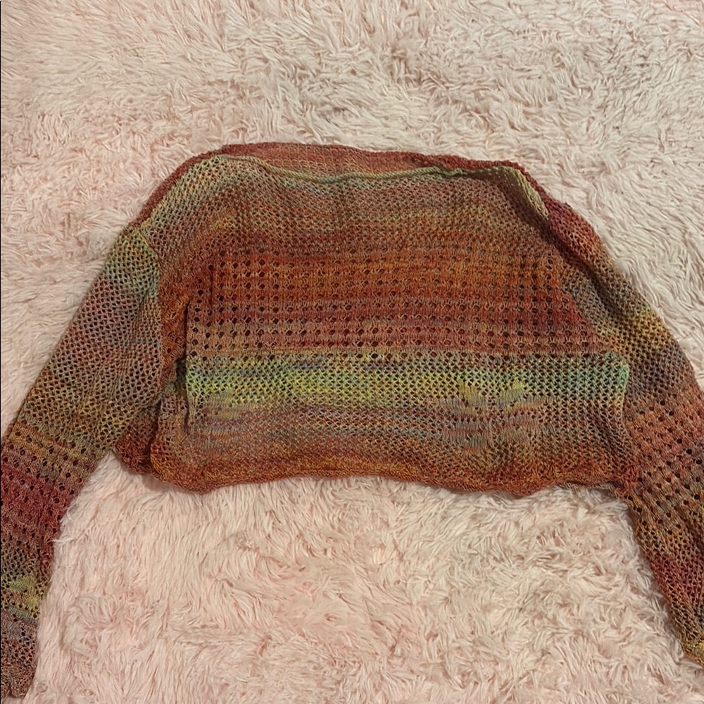 SHEIN Red and Orange Shrug Sweater with Textured Knit